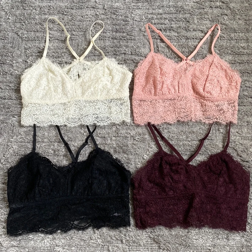 aerie Lace Bralette 4-Pack — Cream, Blush Pink, Black, Burgundy
